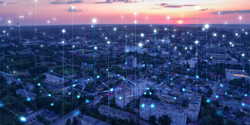 Smart grid with connected technology beaming data